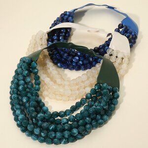 NEW Stunning Faceted Marble Beaded Magnetic Leather Bib Statement Necklace Blue